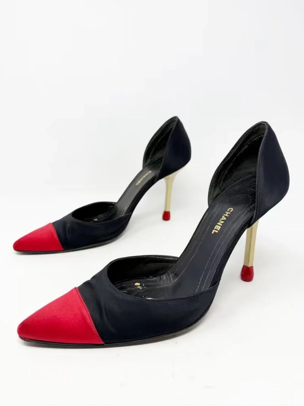 Chanel Allumette Matchstick D’Orsay Pumps Satin Heels Womens Size EU 40.5